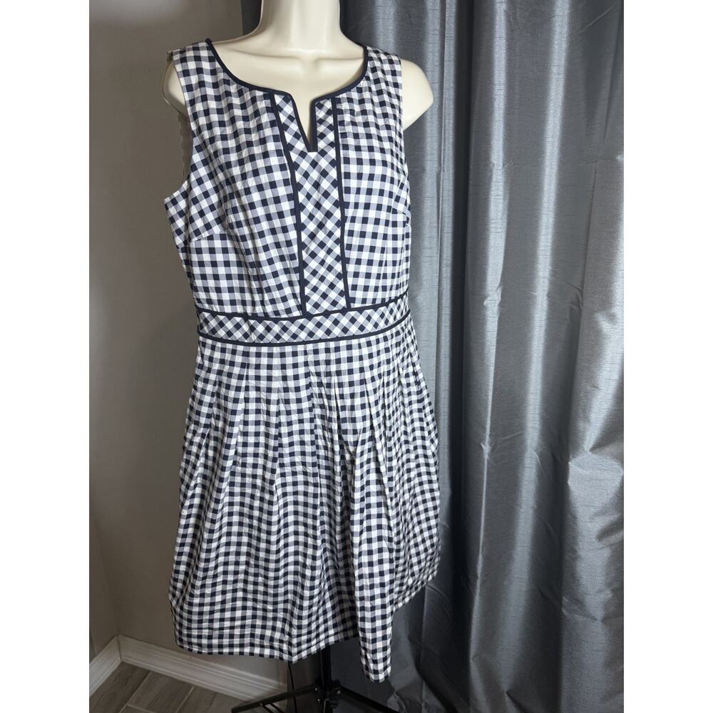 Talbots Women’s Fit & Flare Petite Gingham Dress Navy Blue‎ White Retro Preppy